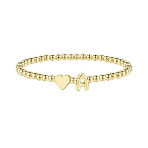 M MOOHAM Stocking Stuffers for Teen Girls Women - Dainty Gold Initial Beaded Bracelets for Women Trendy, Charm Letter A-Z Personalized Bracelet Jewelry Kids Christmas Gifts