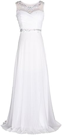 Licoco Women Beading Straps Ruched Long Formal Prom Gowns Bridesmaid Dress (23white,Medium)