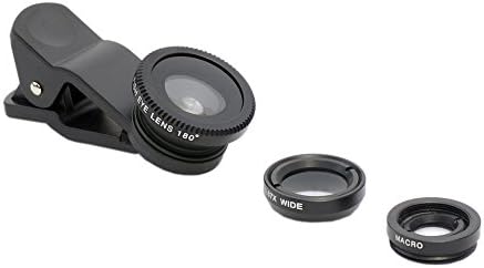 3 in 1 Universal Fish Eye &amp; Macro Clip Camera Lens Kit for iPad iPhone 7 6 5 Samsung Blackberry HTC and Most smartphones … (Black)