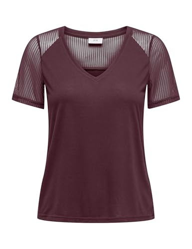 JDY Jdystinne Stinne S/S Stripe Mesh Top Jrs, Maroon Banner, M, Banner Maroon, M