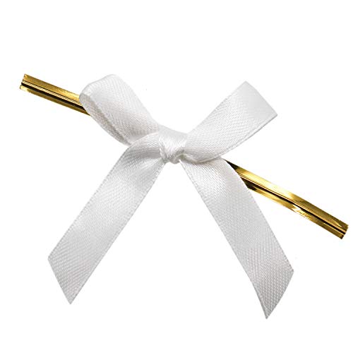 Buorsa 200 Pcs White Bow Tails Twist Tie Ribbon Metallic Twist Ties