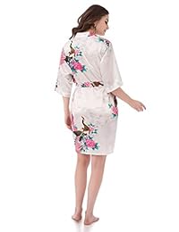 gusuqing bata tipo kimono de manga corta nupcial de seda con estampado de pavo real para mujer