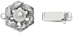Elegant Elements, 1-Strand Hexagon Box Clasp with Swarovski Pearl 11mm, 1 Set, Rhodium Plated