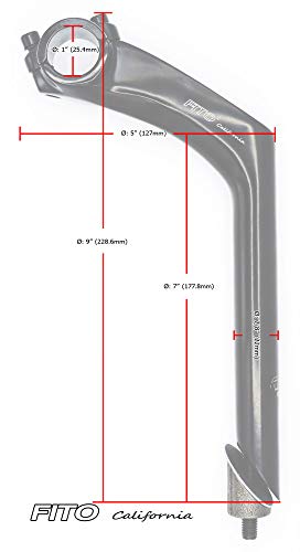 Fito Aluminum Alloy Handle Bar Stem - TWIN 2 BOLT - Gooseneck, Handle bar: 25.4mm, Frame: 22.2mm, for Beach Cruiser Bikes, BMX Bikes, Comfort Bikes, (Black)