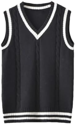 【L】Cotton Wool V-neck Knit Vest (black) Men Women Knitted Cotton V-Neck Vest JK Uniform Pullover