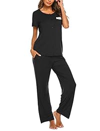 Ekouaer - Conjunto de pijama para mujer, manga corta, con botones y pantalones largos