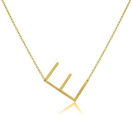 Beautiful Personalized XL Gold Plated Stainless Steel Side Initial Necklace Pendant with - E Letter