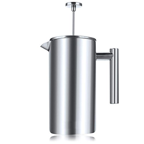 Click Here to See More Images Amashion Stainless Steel French Oress Coffee Maker 8 Cup, Double Wall Coffee Machine with 3-layer Filter Screens