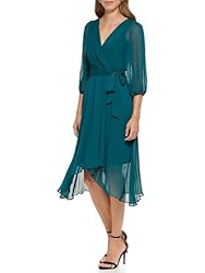 DKNY Women's Balloon Half Sleeve Faux Wrap Midi