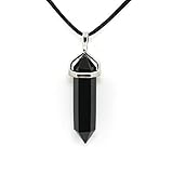 Lookatool Leather Crystal Quartz Point Choker Necklace Gem Pendant Charm Jewelry (Black)
