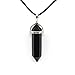 Lookatool Leather Crystal Quartz Point Choker Necklace Gem Pendant Charm Jewelry (Black)