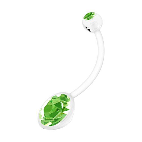 Flexible Bioflex Extra Long Pregnancy Belly Button Ring 14 gauge 19mm Peridot Crystal Navel Piercing Stud 1202