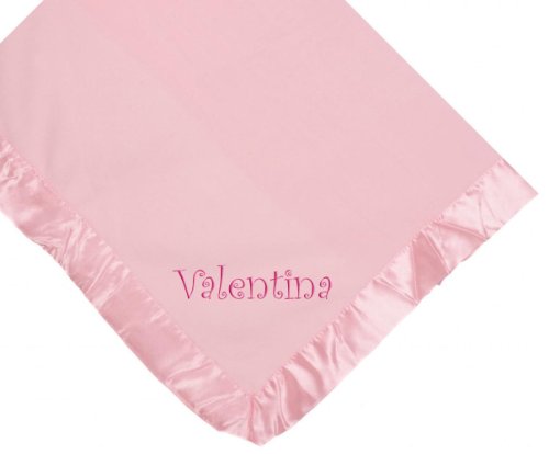 Valentina Girl Embroidery Microfleece Satin Trim Baby Embroidered Pink Blanket