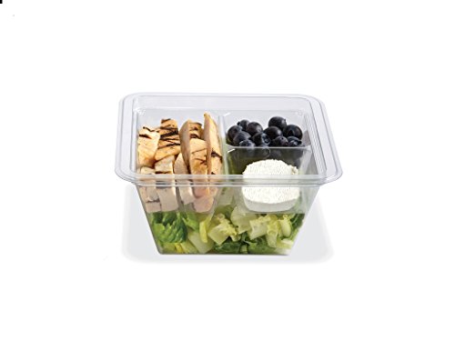 PLACON Fresh'n Clear GOCUBES Set: 24 oz Clear Plastic Container with 3-Compartment Clear Insert Tray and Clear Lid, (50 SETS), PET Material - Thumbnail 6