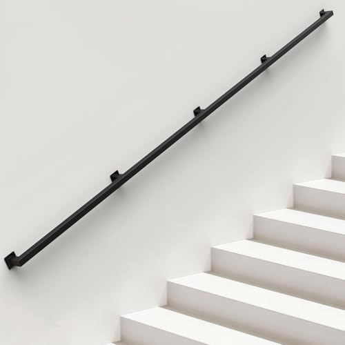 ONLT 420cm Stair Handrail Stair Ramp Black Matte Non-slip Industrial Wrought Iron Water Pipe Handrail Against Wall for Elderly Loft Corridor