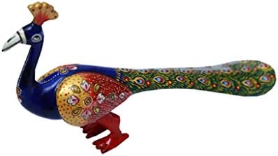 HD Techno Crafts Rajasthani Handicrafts NATIONAL BIRD Walking Peacock Hand Made Antique Show Piece with Colorful Feathers - 5 INCH