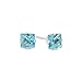 Princess Cut Simulated Aquamarine 4mm CZ Sterling Silver Italian Crafted Stud Earrings + Polishing Cloth
