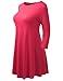 AMORE ALLFY Women's 3/4 Sleeve Round Neck Flare Hem Tunic Fuchsia XX-Large