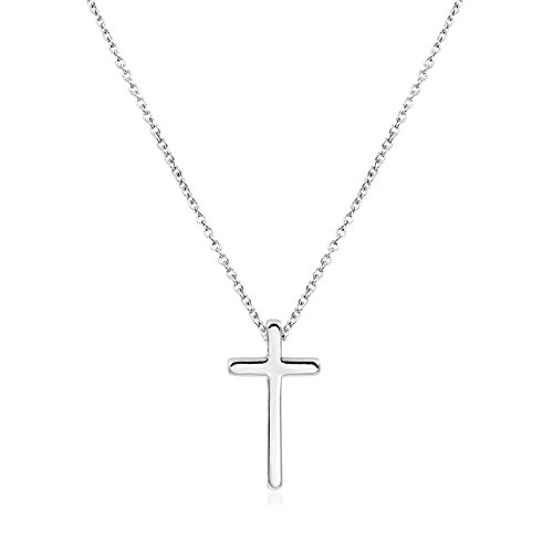 Zealmer Silver Cross Necklace Religious Crucifix Pendant Necklace with Faith Reminder Card