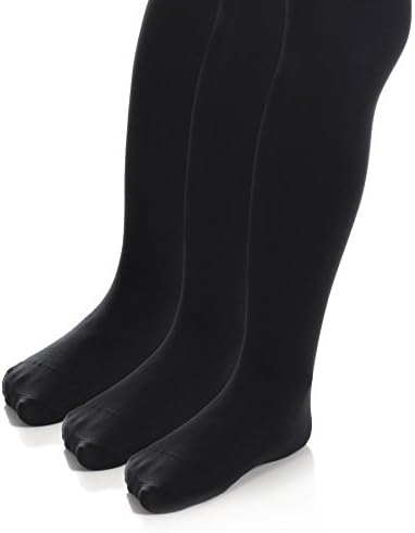 Top Fit Socks Girls' Microfiber Tights: Opaque Solid Seemless Footed Leggings-Black, Size 10-12, 3 Pack