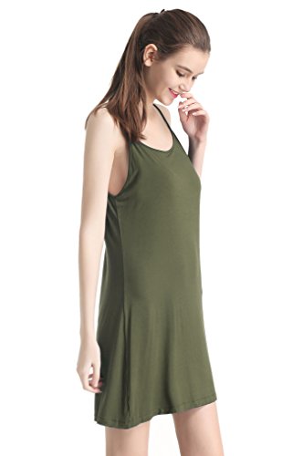 Cherislpy Women Nightgowns Spaghetti Strap Solid Nighties Sleeveless Sleepwear Dress (Green,L) - Thumbnail 5
