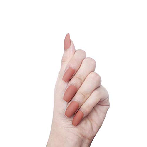 96Pcs Colorful Coffin Nails Full Cover Medium Ballerina Matte False Gel Nails Art Tips Sets (Caramel Macchiato)