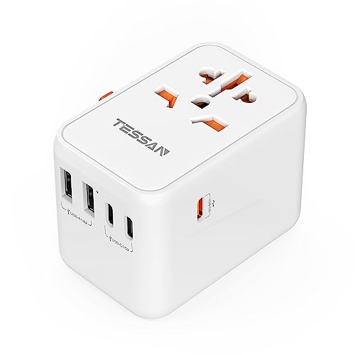 TESSAN 65W GaN Reiseadapter Weltweit mit 2 USB A und 3 USB C, Weiß