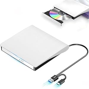 CD DVDドライブ 外付けDVDドライブ 高速処理 8XDVD& 24XCD 光学ドライブ外付け 読取/書込可 バスパワー (ホワイト)
