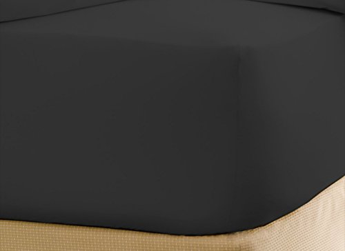 500-Thread-Count Egyptian Cotton Super Soft Extra Deep Pocket Fitted Sheet/Bottom Sheet King/Eastern King Solid Black Fit Up to 21" inches Deep Pocket Fully Elastic All Around
