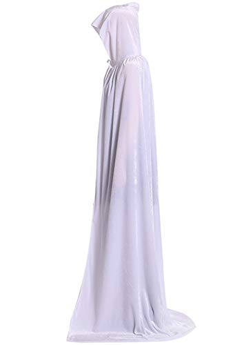 ALIZIWAY Hooded Cloak Full Long Velvet Cape for Halloween Cosplay Costume Cloak White 06WL