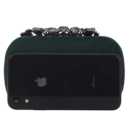 Fawziya Flower Purse With Rhinestones Velvet Clutch Evening Bags-Olive Green - Thumbnail 4
