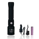NVTED Rechargable LED Flashlight, Water Resistant 1500 lumen CREE-T6 Tactical LED Torch, Adjustable Focus with 5 Light Modes, AC+Car Charger+18650 Battery