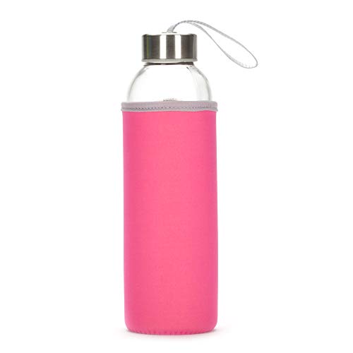 Glass Water Bottle 6 Pack 18oz Bottles for Beverages and Juicer Use Stainless Steel Leak Proof Caps with Carrying Loop - Including 6 Black Nylon Protection Sleeve and Soft Cleaning Brush - Thumbnail 4