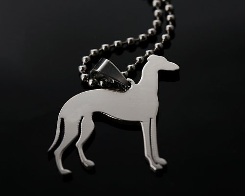 Stainless Steel Greyhound Dog Side Silhouette Pet Dog Tag Breed Collar Charm Pendant Necklace