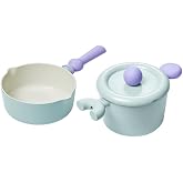 Better Finger Kitchen Essential 3-Piece Cookware Set, Nonstick 7-Inch Ceramic Coating Mini Pot with Lid, Wokpan with 2 Pour Spouts, Induction Compatible, Healthy Cooking, Made in Korea (Round Set)