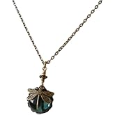 DOCCESTU Green Crystal Oval Gem Dragonfly Inlaid Pendant Necklace Retro Gold Plated Women's Pendant Necklace Dragonfly Insect Jewelry Jewelry