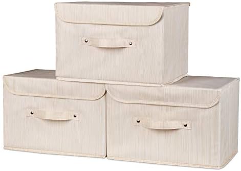 NEW Premium Beige Storage Box with lid-Extra wide handle-Strong, secure fastening-Suitable for Clothes, Accessories, Paperwork, Magazines, Keepsakes, toys-Great in the home or office 37x25x25cm 3pk