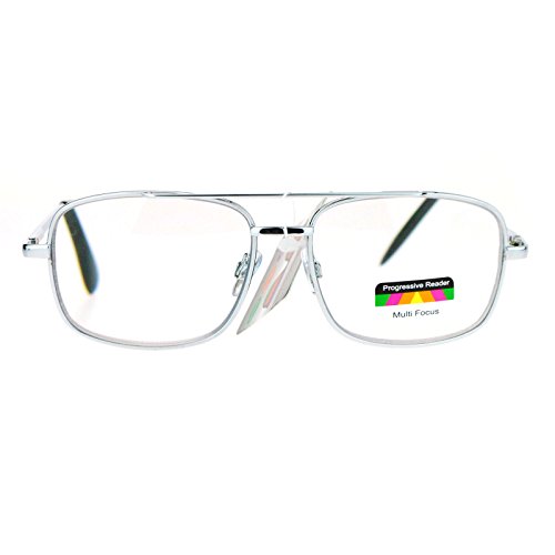 Multi Focus Progressive Reader Glasses 3 Powers in 1 Square Metal Silver +1.50