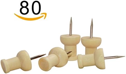 HENREK 80pcs H-Shape Wood Decorative Push Pins, Wood Head and Steel Needle Point Thumb Tacks for Photos, Maps and Cork Boards