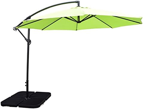 Ice Cooler Carts Lime Green 10' Cantilever Umbrella &amp; Four pcs. Water Or Sand Fillable Polyresin Heavy Duty Weights, Lime green/Black