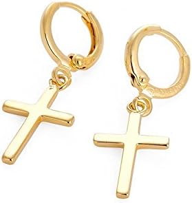 Skyjewelry 24k Yellow Gold Plated Mens Womens Cross Hoop Earrings with Snap Closure