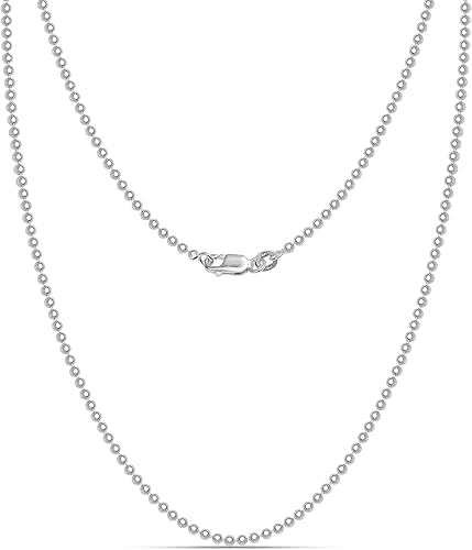 LeCalla 925 Sterling Silver Italian 1.5mm Diamond-Cut Bead Ball Strand Chain Necklace for Women 22 Inches, Made in Italy