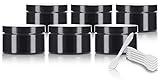 Black PET Plastic (BPA Free) Refillable Low Profile Jar - 4 oz (6 Pack) + Labels