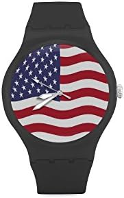 Red White Blue Star Stripe United States USA American Flag Unisex Round Rubber Sport Watch