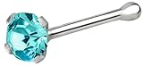 22g Sterling Silver Teal CZ Simulated Diamond Nose Stud, 2.5mm Crystal
