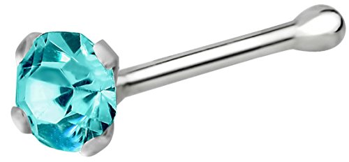 22g Sterling Silver Teal CZ Simulated Diamond Nose Stud, 2.5mm Crystal