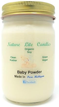 Scented Soy Jar and Lid Candle by Nature Lite Candle (12 Ounce, Baby Powder)