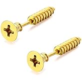 Punk Ttitanium Stainless Steel Screw Earrings Piercing Stud for Men Women Halloween Rock Hypoallergenic Jewelry