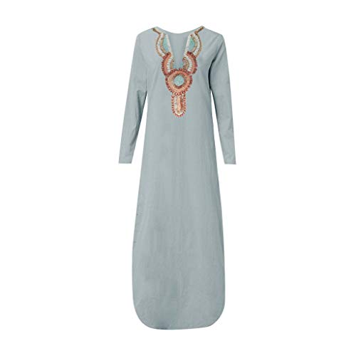 Ximandi Women’s Boho Linen Sleeveless V-Neck Maxi Dress Casual Split Hem Baggy Kaftan Long Dress