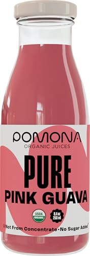 POMONA ORGANIC JUICES PURE PINK GUAVA JUICE, 8.4 OUNCE BOTTLE (PACK OF 12), COLD PRESSED ORGANIC JUICE, NON-GMO, NO SUGAR ADDED, NOT FROM CONCENTRATE, GLUTEN FREE, KOSHER CERTIFIED, PRESERVATIVE FREE
